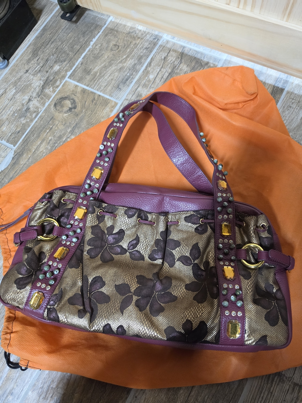 Unique And Ornate Designer Sharif Leather Bag W Bejeweled Shoulder Strap